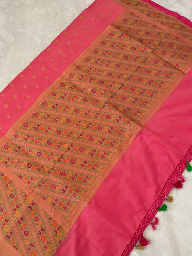 Banarasi Katan Silk Saree with Meenakari border | Pink | Handwoven | Silk Mark | Ships from California